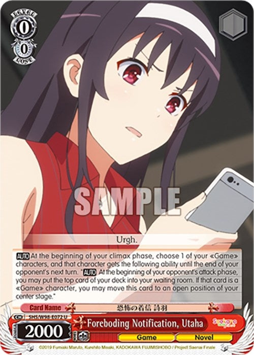 Foreboding Notification Utaha (98072) [SHS] - Weiss Schwarz Single