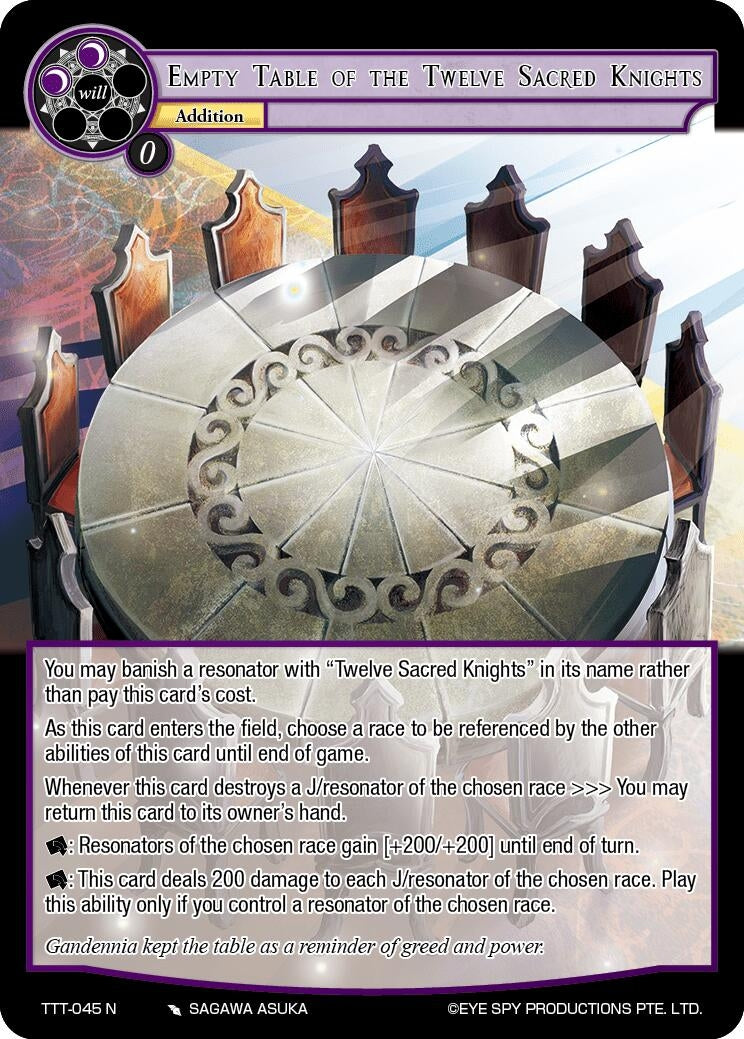 Empty Table of the Twelve Sacred Knights (45) [TTT] - Force of Will Single
