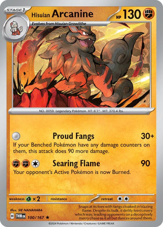Image for Hisuian Arcanine (100/167) (SV06: Twilight Masquerade) - Pokemon