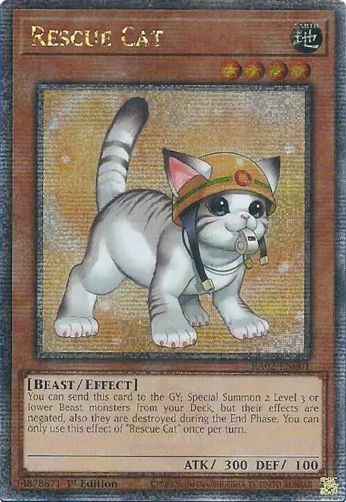 Rescue Cat (Alternate Art) (Quarter Century Secret Rare) (2001) (RA02) - YuGiOh Single