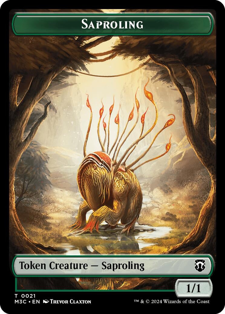Saproling (Ripple Foil) // Emblem - Garruk Apex Predator Double-Sided Token (0) [M3C] - MTG Single