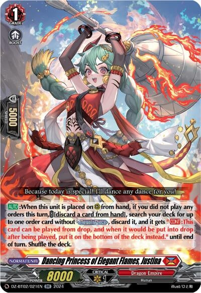Dancing Princess of Elegant Flames Justina (2021) [DZBT02] - Cardfight Vanguard Single
