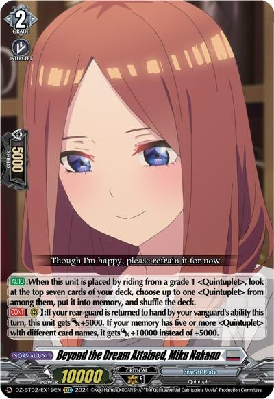 Beyond the Dream Attained Miku Nakano (EXC) (219) [DZBT02] - Cardfight Vanguard Single