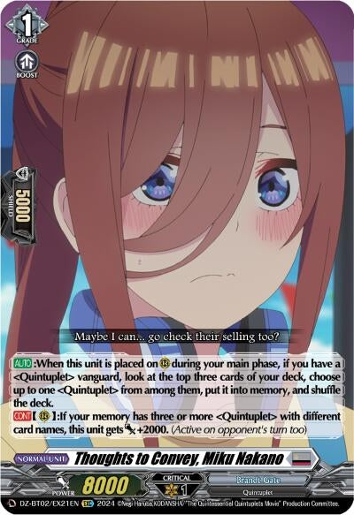 Thoughts to Convey Miku Nakano (EXC) (221) [DZBT02] - Cardfight Vanguard Single
