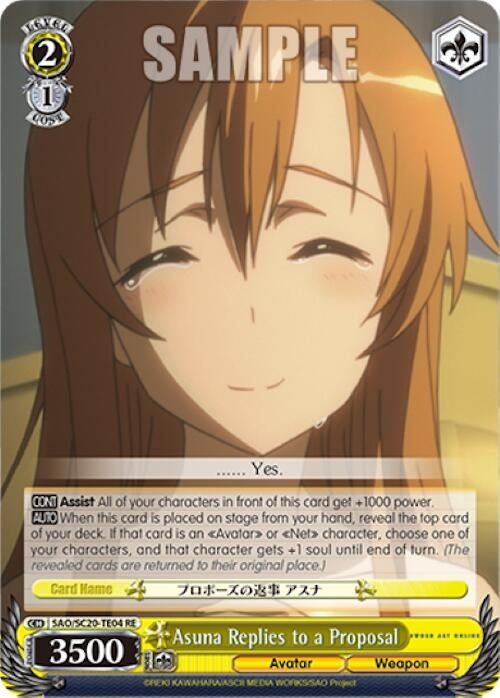Asuna Replies to a Proposal (TD) (2004) [SAO/SC20] - Weiss Schwarz Single