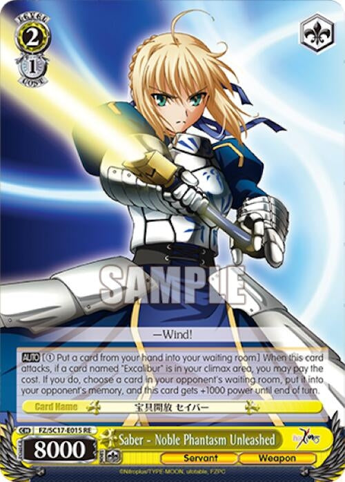 Saber - Noble Phantasm Unleashed (17015) [FZ/SC17] - Weiss Schwarz Single