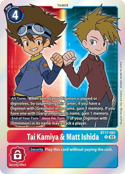 Tai Kamiya & Matt Ishida (17081) [BT17] - Digimon Card Game Single