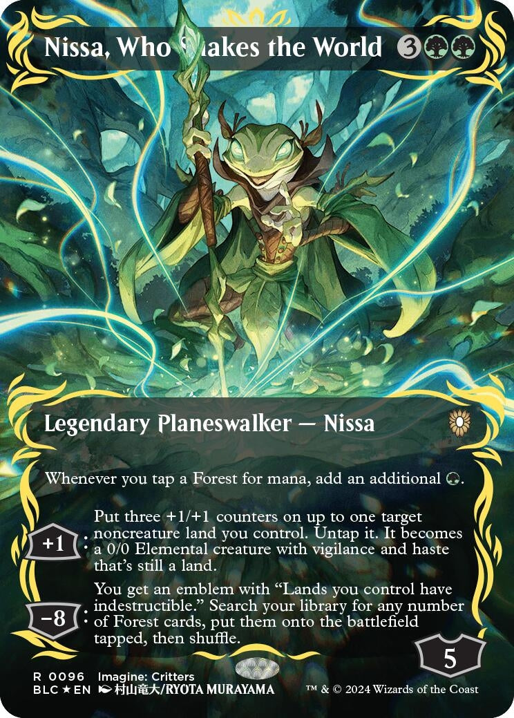 Nissa Who Shakes the World (Borderless) (Raised Foil) (96) [BLC] - MTG Single