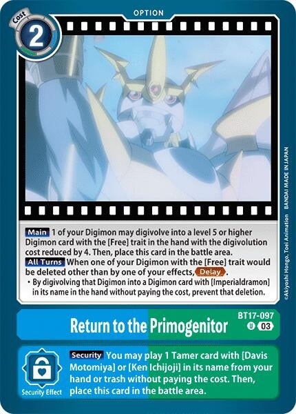 Return to the Primogenitor (17097) [BT17] - Digimon Card Game Single