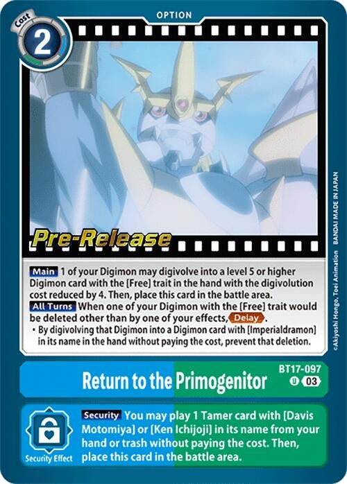 Return to the Primogenitor (17097) [BT17_PR] - Digimon Card Game Single