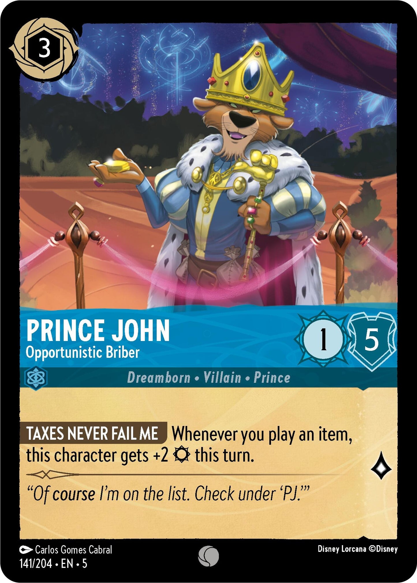 Prince John - Opportunistic Briber (141) (5) - Disney Lorcana Single