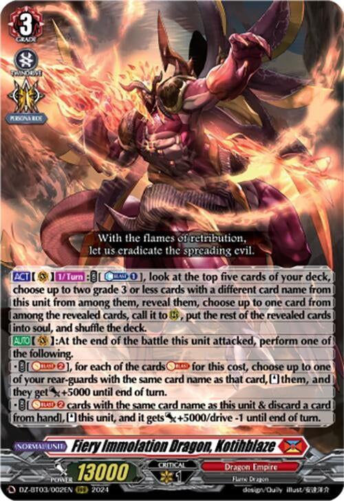 Fiery Immolation Dragon Kotihblaze (3002) [DZ-BT03] - Cardfight Vanguard Single