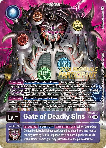 Gate of Deadly Sins (2024 Regionals Participant) (6006) [EX06] - Digimon Card Game Single