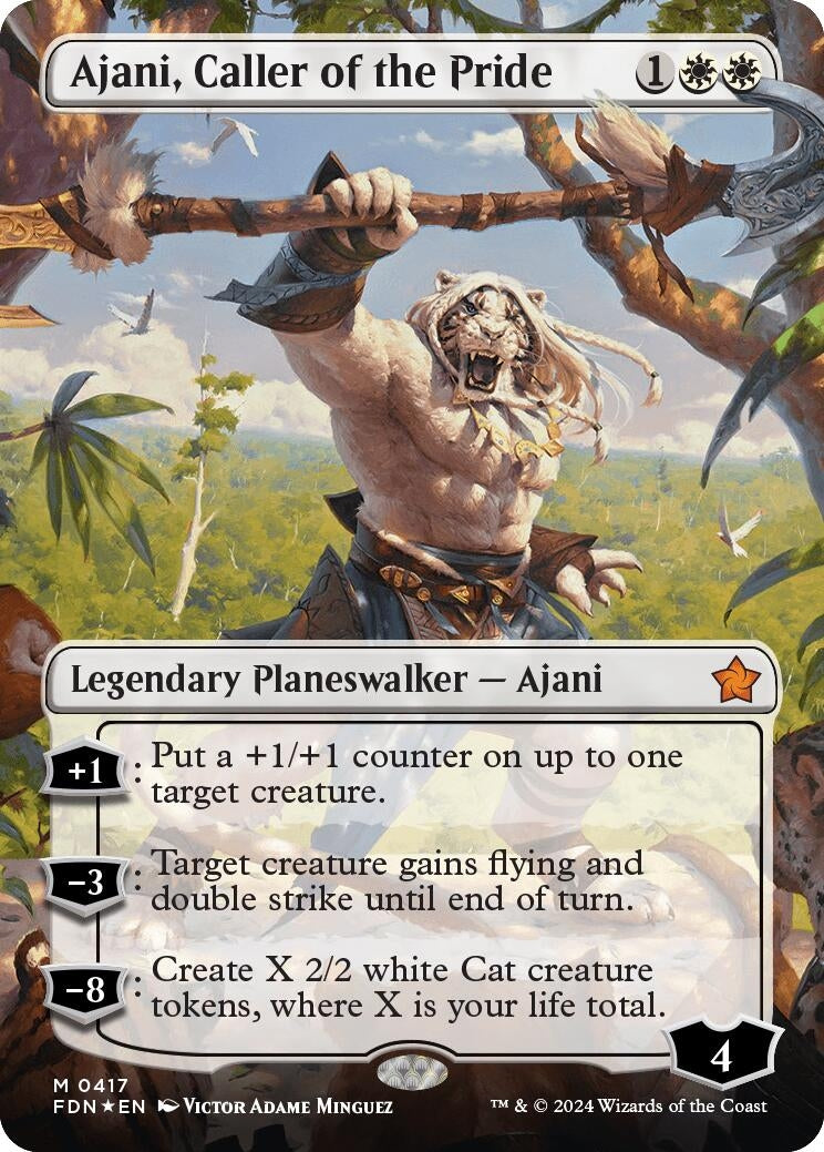 Ajani Caller of the Pride (Borderless) (Mana Foil) (417) [FDN] - MTG Single