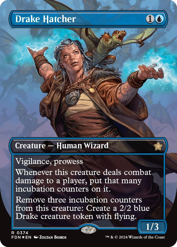 Drake Hatcher (Borderless) (Mana Foil) (374) [FDN] - MTG Single