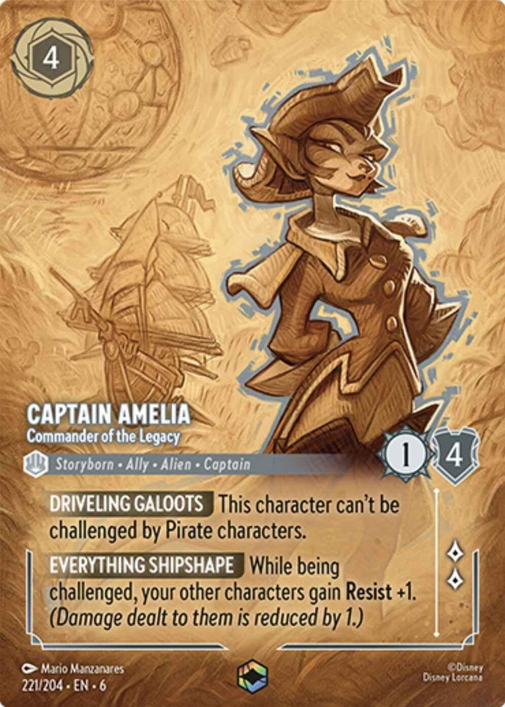 Captain Amelia - Commander of the Legacy (Enchanted) (221) (6) - Disney Lorcana Single