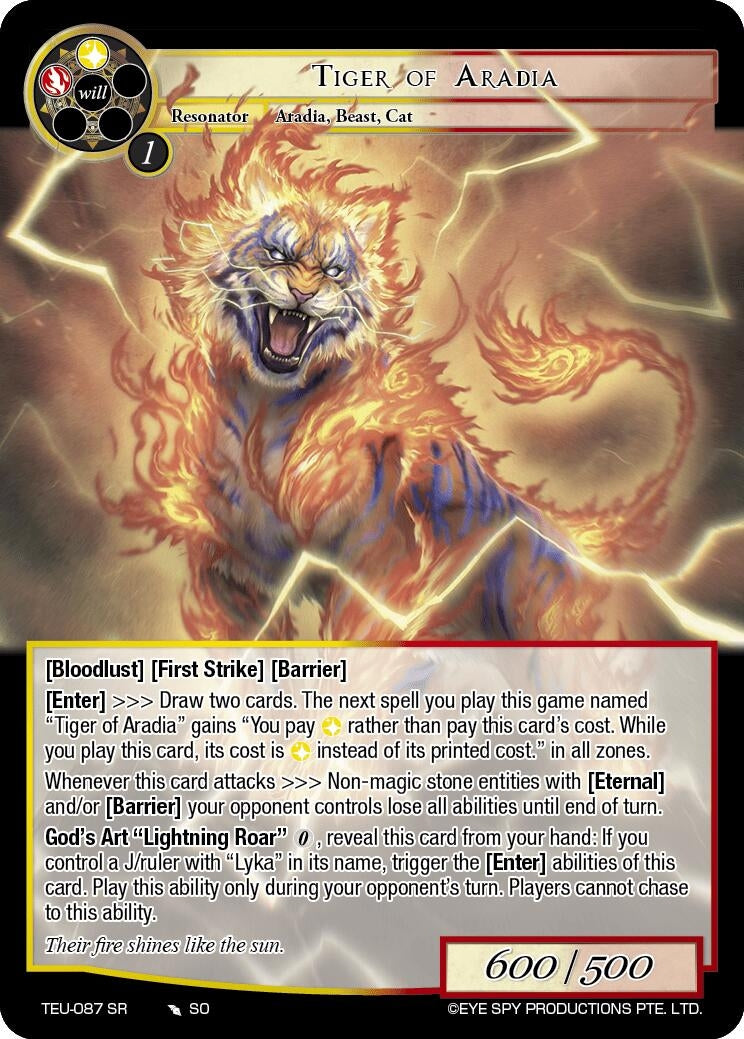 Tiger of Aradia (TEU-087 SR) [TEU] - Force of Will Single