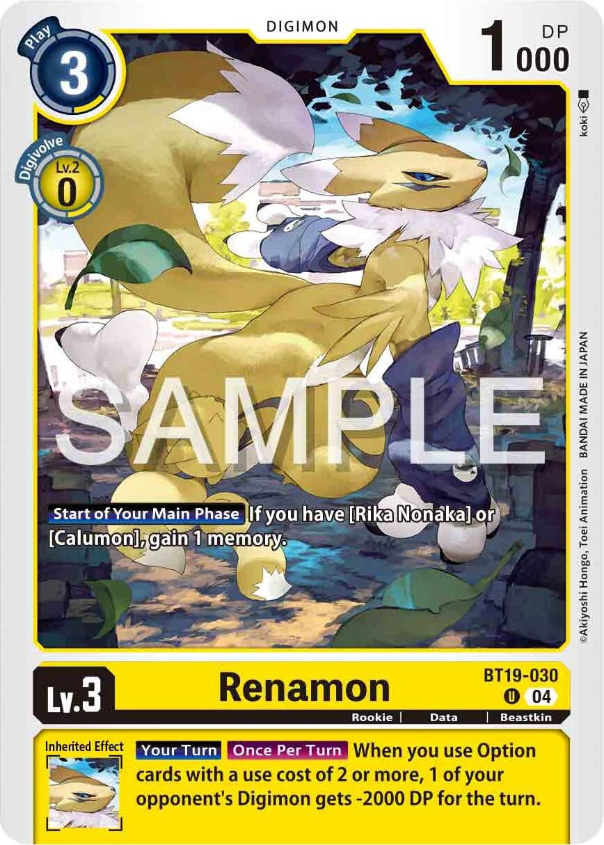 Renamon (BT19-030 U) [BT18-20] - Digimon Card Game Single