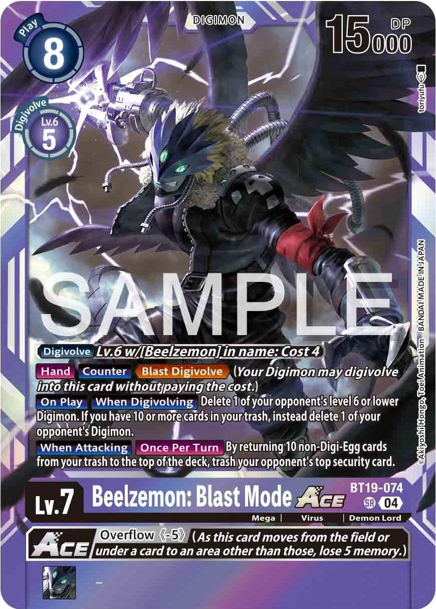 Beelzemon: Blast Mode ACE (BT19-074 SR) [BT18-20] - Digimon Card Game Single