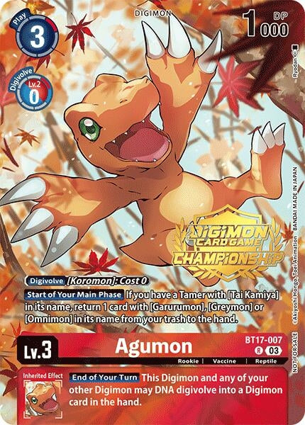 Agumon (Championship 2024 Tamers Pack) (BT17-007 R) [BT17]
