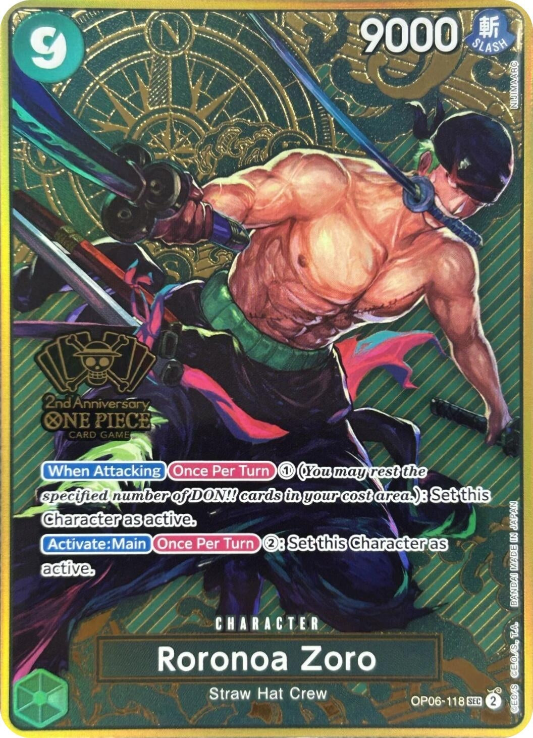 Image for Roronoa Zoro (One Piece Japanese Version 2nd Anniversary Set) (OP06-118) (One Piece Promotion Cards) - One Piece Card Game
