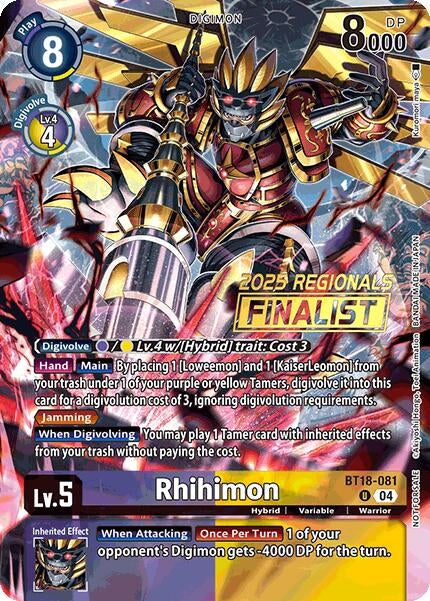Image for Rhihimon (2025 Regionals Finalist) (BT18-081 U) (Release Special Booster 2.0) - Digimon Card Game