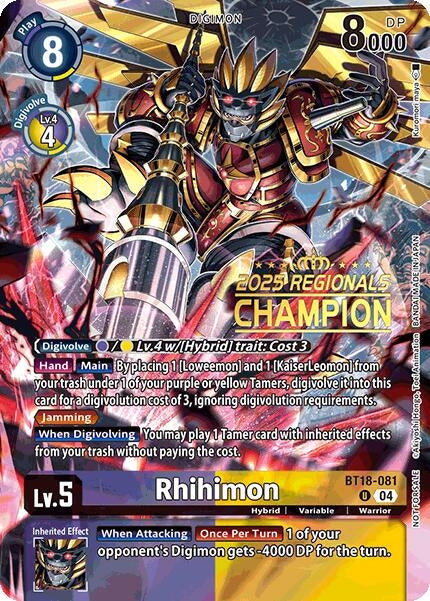 Image for Rhihimon (2025 Regionals Champion) (BT18-081 U) (Release Special Booster 2.0) - Digimon Card Game