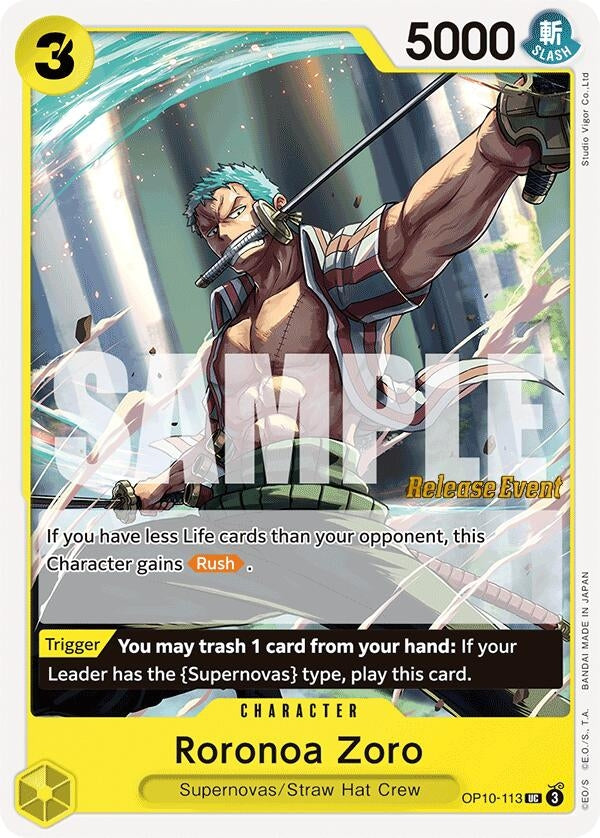 Image for Roronoa Zoro (113) (OP10-113) (Royal Blood Release Event Cards) - One Piece Card Game