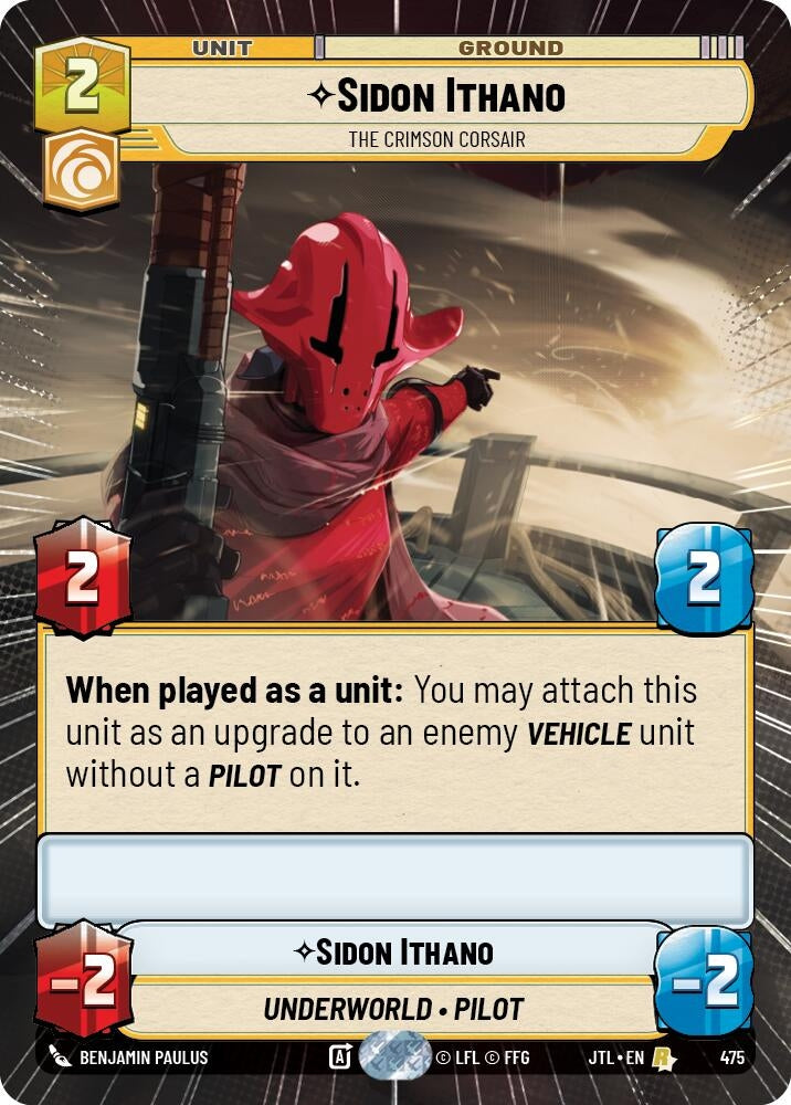 Image for Sidon Ithano - The Crimson Corsair (Hyperspace) (475) (Jump to Lightspeed) - Star Wars: Unlimited