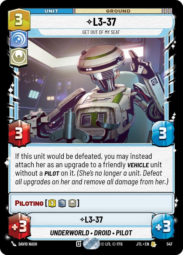 Image for L3-37 - Get Out Of My Seat (Foil) (547) (Jump to Lightspeed) - Star Wars: Unlimited