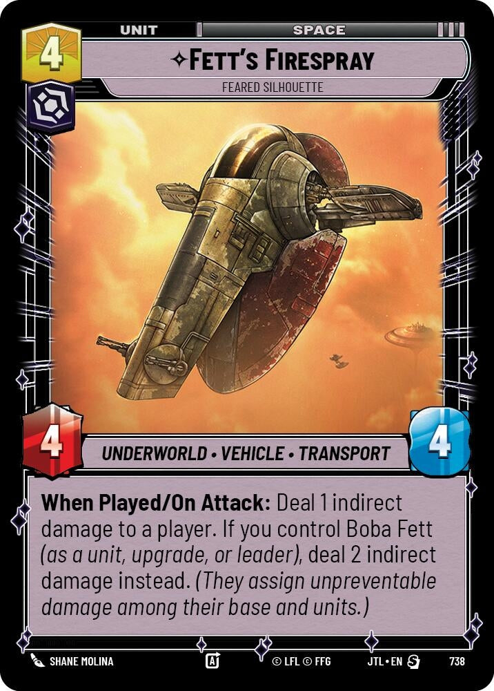Image for Fett's Firespray - Feared Silhouette (Foil) (738) (Jump to Lightspeed) - Star Wars: Unlimited