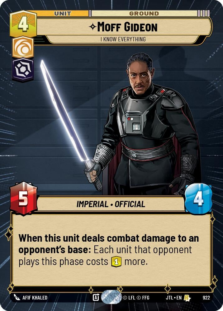 Image for Moff Gideon - I Know Everything (Hyperspace Foil) (922) (Jump to Lightspeed) - Star Wars: Unlimited
