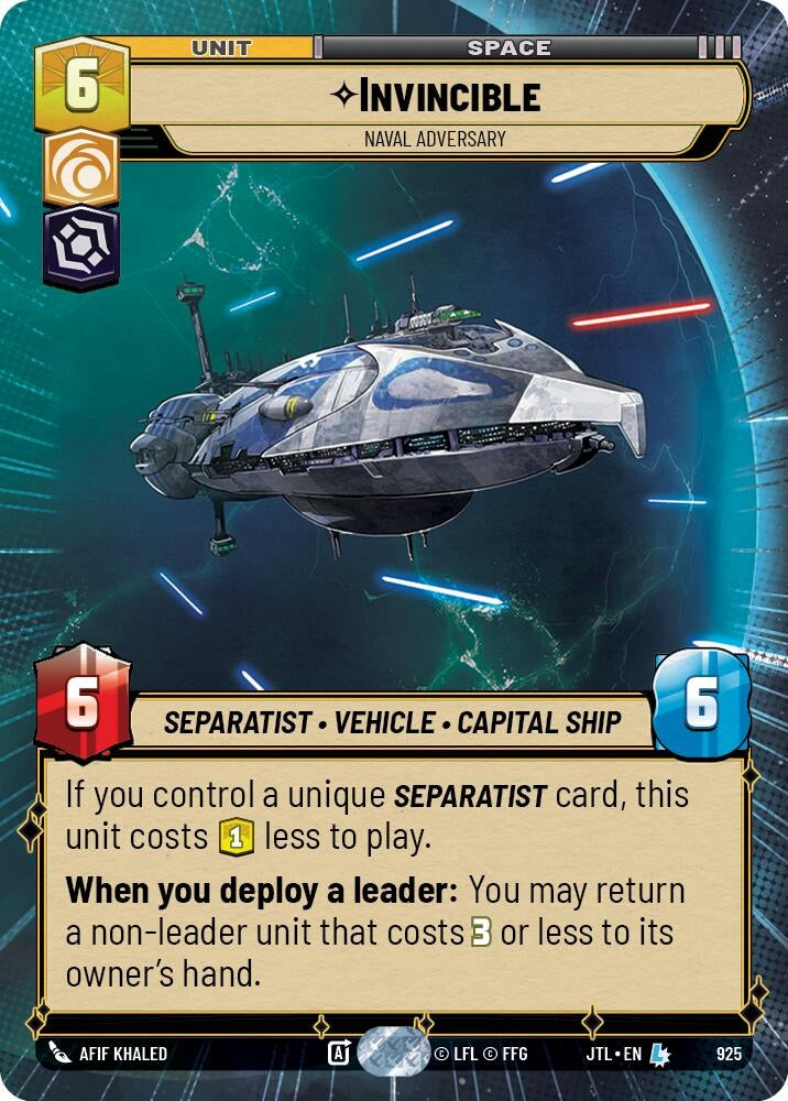 Image for Invincible - Naval Adversary (Hyperspace Foil) (925) (Jump to Lightspeed) - Star Wars: Unlimited