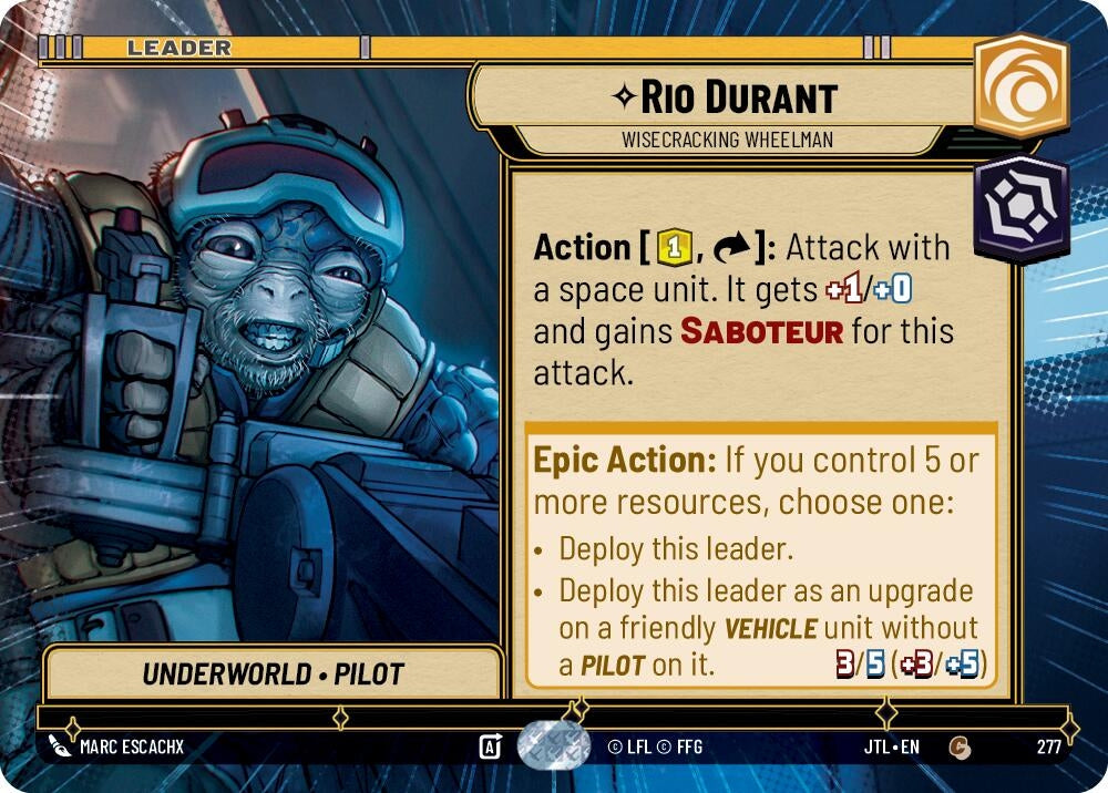 Image for Rio Durant - Wisecrack Wheelman (Hyperspace) (277) (Jump to Lightspeed) - Star Wars: Unlimited