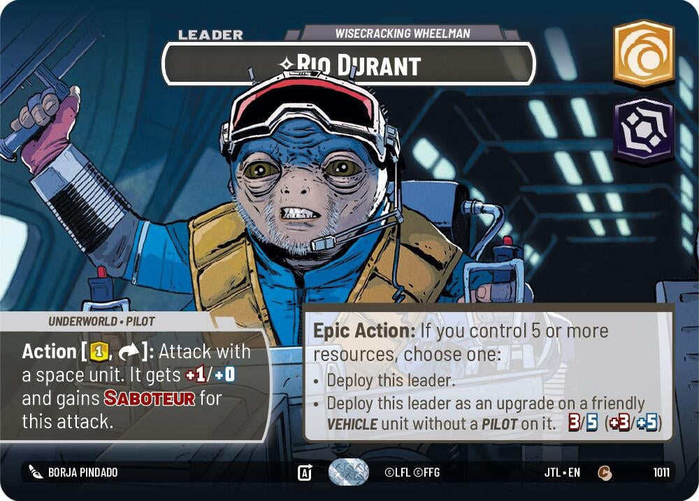 Image for Rio Durant - Wisecrack Wheelman (Showcase) (1011) (Jump to Lightspeed) - Star Wars: Unlimited