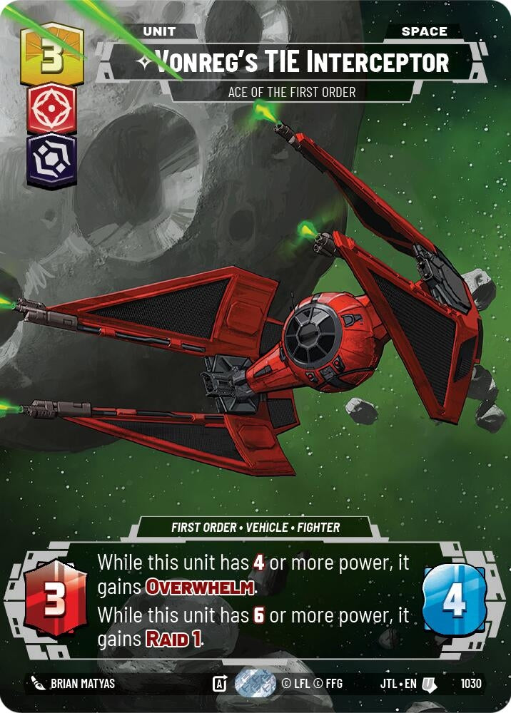 Image for Vonreg's TIE Interceptor - Ace of the First Order (Prestige) (1030) (Jump to Lightspeed) - Star Wars: Unlimited