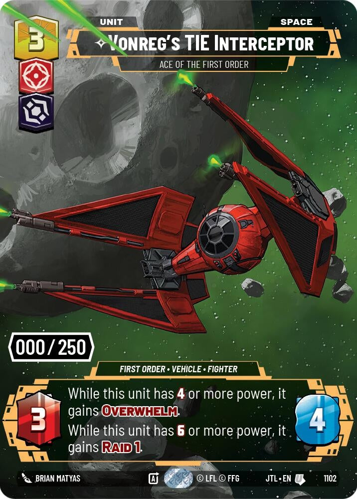 Image for Vonreg's TIE Interceptor - Ace of the First Order (Serialized) (1102) (Jump to Lightspeed) - Star Wars: Unlimited