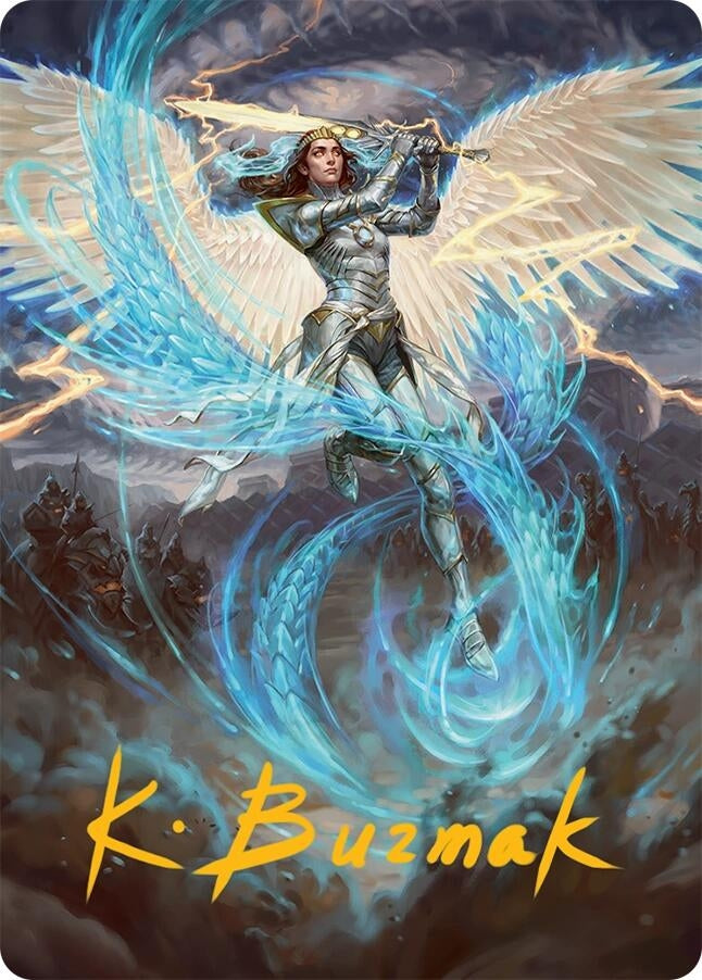 Image for Elspeth, Storm Slayer Art Card (49/54) (Gold-Stamped Signature) (49) (Art Series: Tarkir: Dragonstorm) - Magic: The Gathering