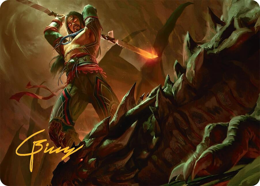 Image for Sarkhan's Resolve Art Card (18/54) (Gold-Stamped Signature) (18) (Art Series: Tarkir: Dragonstorm) - Magic: The Gathering