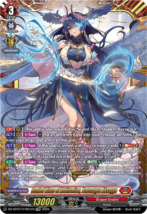 Image for Sealed Blaze of Arbitration, Bavsargra Aksayya (FFR) (DZ-BT07/FFR01EN) [DZ-BT07: Moon Fangs & Cerulean Blaze] - Cardfight Vanguard