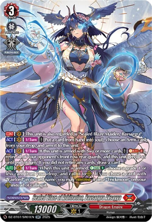 Image for Sealed Blaze of Arbitration, Bavsargra Aksayya (SR) (DZ-BT07/SR01EN) [DZ-BT07: Moon Fangs & Cerulean Blaze] - Cardfight Vanguard
