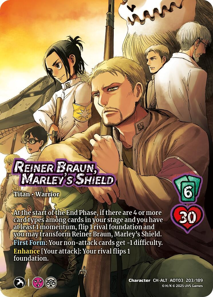 Image for Reiner Braun, Marley's Shield // Armored Titan, Finale (Alternate Art) (203/189) (Attack on Titan: Apocalypse) - UniVersus