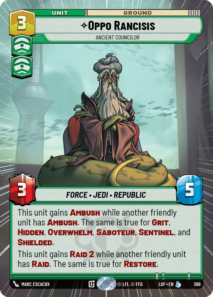 Image for Oppo Rancisis - Ancient Councilor (Hyperspace) (369) (Legends of the Force) - Star Wars: Unlimited