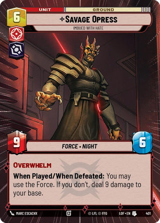Image for Savage Opress - Imbued With Hate (Hyperspace) (401) (Legends of the Force) - Star Wars: Unlimited