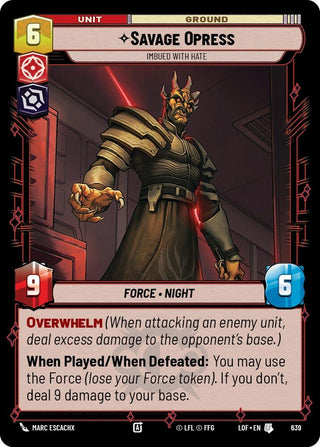 Image for Savage Opress - Imbued With Hate (Foil) (639) (Legends of the Force) - Star Wars: Unlimited