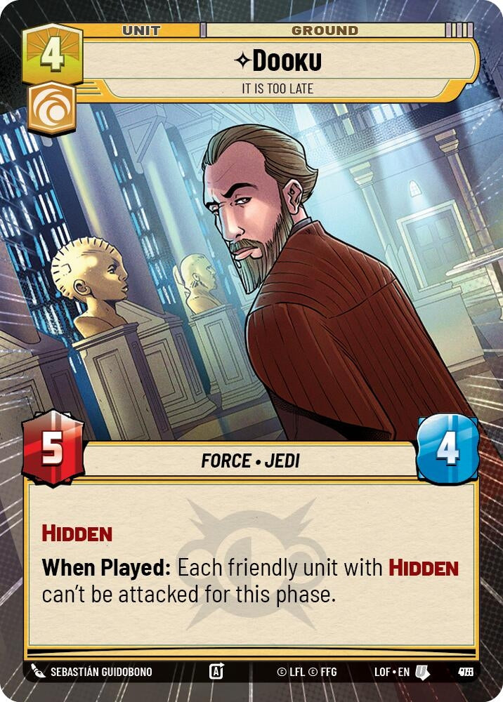 Image for Dooku - It Is Too Late (Hyperspace Foil) (951) (Legends of the Force) - Star Wars: Unlimited