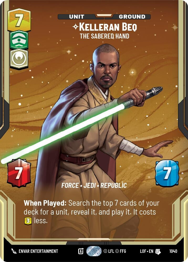 Image for Kelleran Beq - The Sabered Hand (Prestige) (1040) (Legends of the Force) - Star Wars: Unlimited