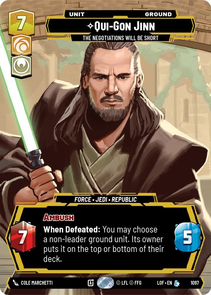 Image for Qui-Gon Jinn - The Negotiations Will Be Short (Prestige Foil) (1097) (Legends of the Force) - Star Wars: Unlimited