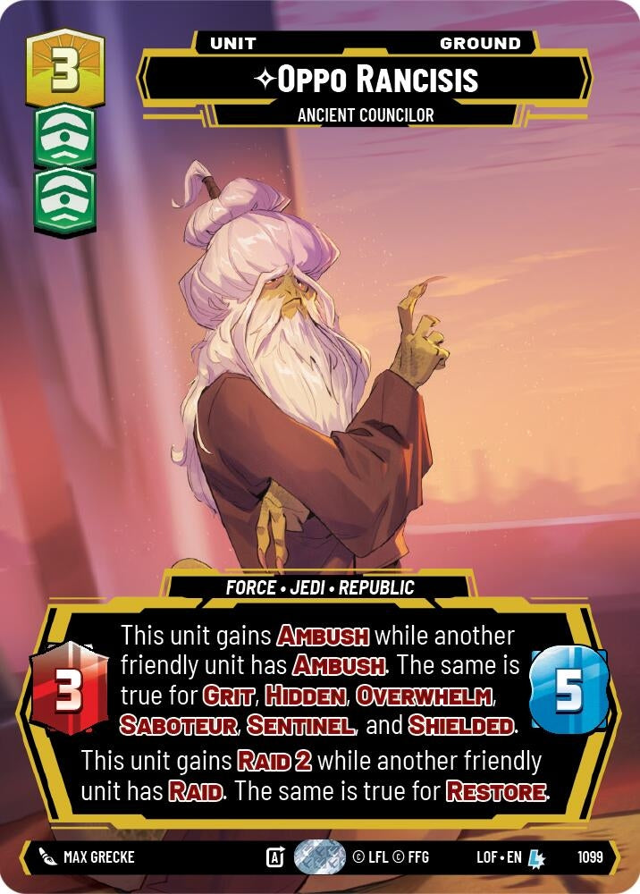 Image for Oppo Rancisis - Ancient Councilor (Prestige Foil) (1099) (Legends of the Force) - Star Wars: Unlimited