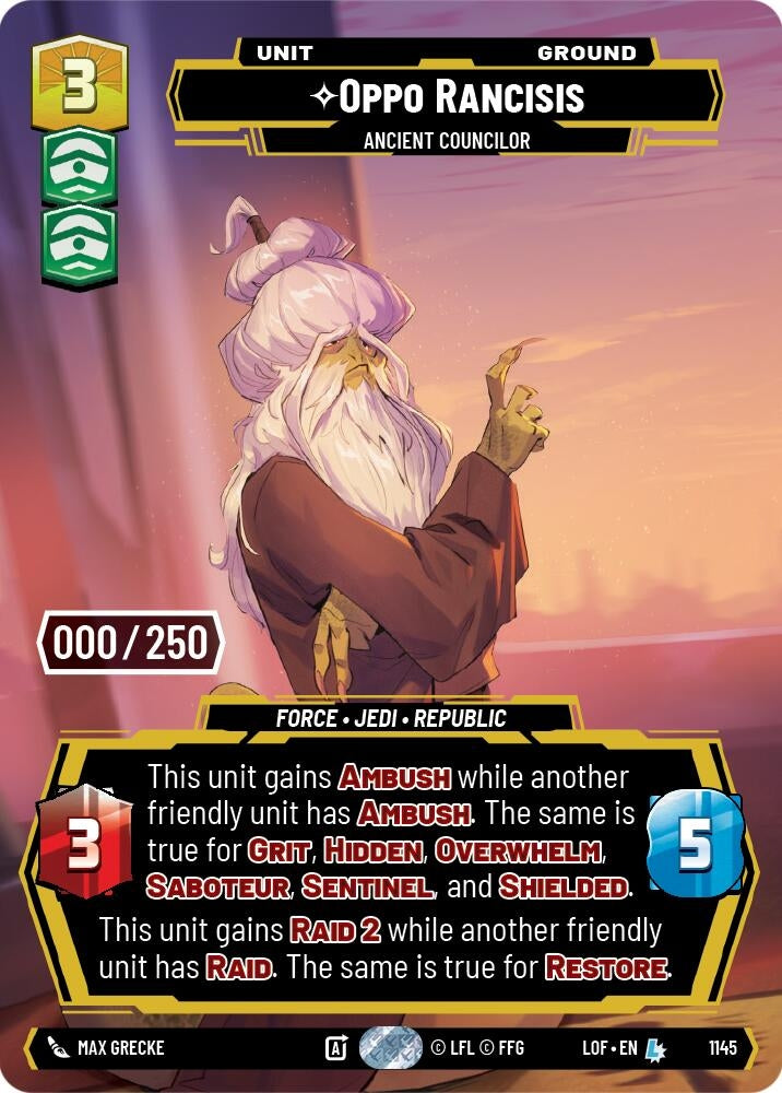 Image for Oppo Rancisis - Ancient Councilor (Serialized) (1145) (Legends of the Force) - Star Wars: Unlimited